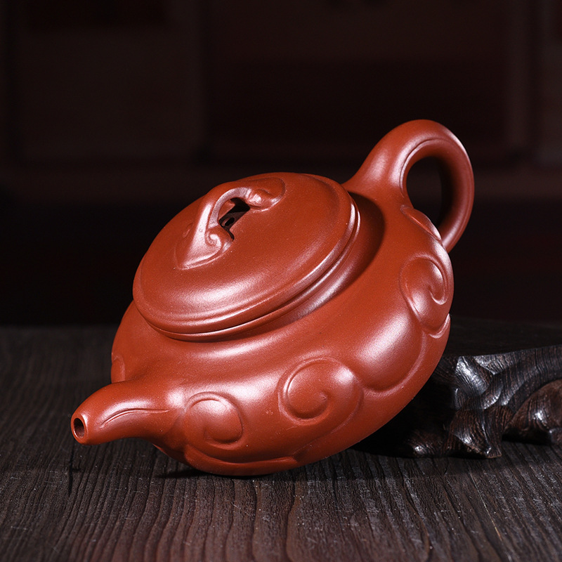 一件代发 宜兴正品紫砂 原矿大红袍如意仿古壶 210cc名品手工茶具