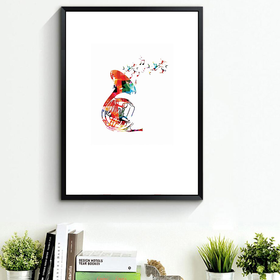 抽象创意水彩手绘乐器圆号装饰画酒吧客厅家居挂画画芯定制