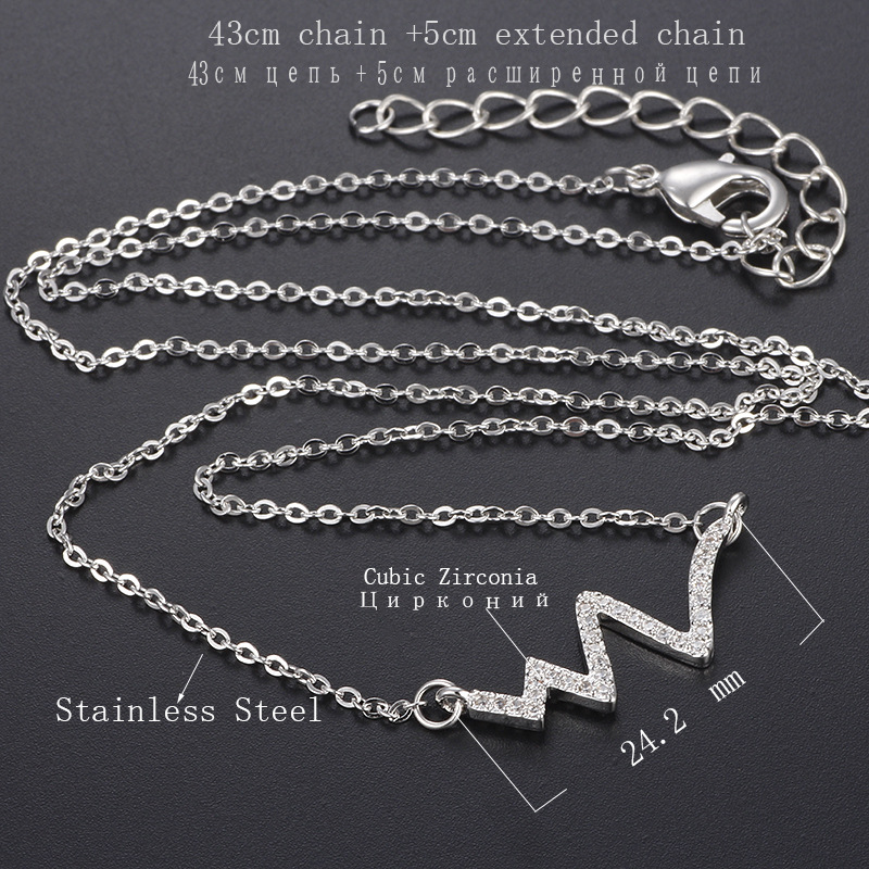 韩国项链 白铜项链 韩版锁骨项链心跳心电图项链女式银饰品批发