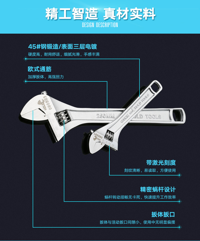 工业级8寸活动扳手欧式6寸活络扳手12寸活口扳手10寸活扳五金工具