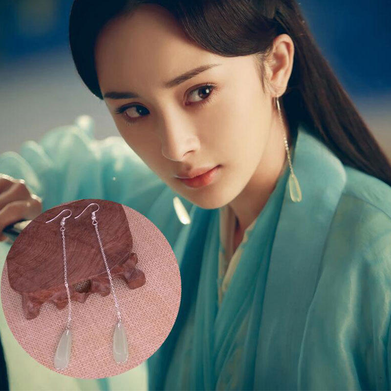 明星同款耳饰品杨幂白浅原创同款耳环复古琉璃长款吊坠合金耳钩女