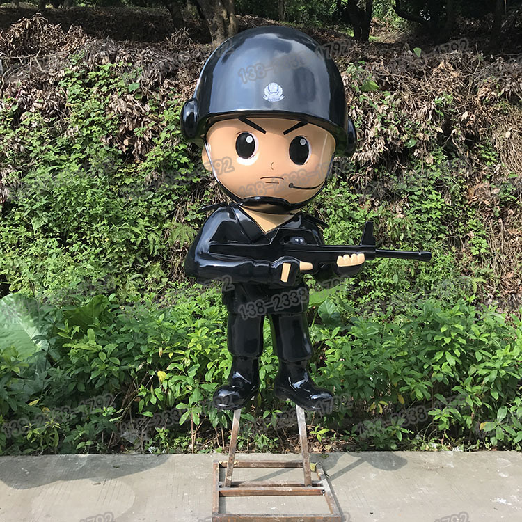 户外玻璃钢卡通特警雕塑仿真警察人物模型摆件玻璃纤维公仔玩偶