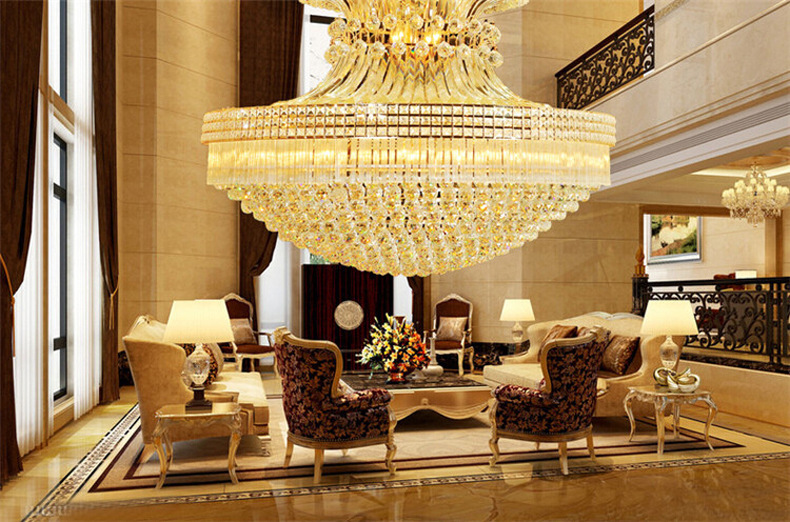 金色复式楼长吊灯 奢华别墅客厅大吊灯酒店工程水晶灯楼中楼欧式