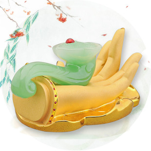 高档汽车内饰绒沙金佛手玉如意禅意家居摆件招财商务礼品厂家直销