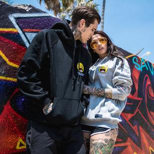 原宿帽衫外套欧美街头连帽卫衣潮牌笑脸刺绣情侣款hiphop嘻哈男女
