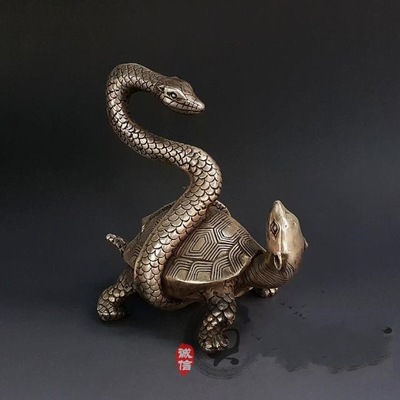 批发仿古铜器纯铜镀银白铜玄武摆件家居装饰工艺礼品古玩收藏摆设