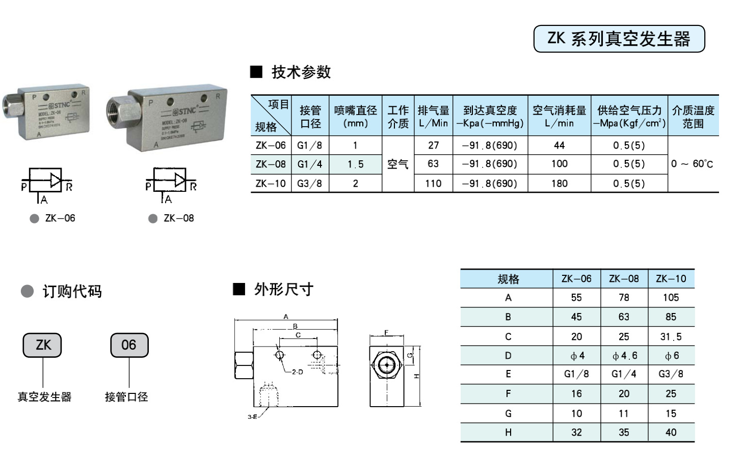 【stnc索诺天工】真空发生器zk-06/06/10 气动真空发生器批发