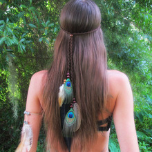 F124波西米亚民族风印第安嬉皮流苏孔雀羽毛头饰女海边发带