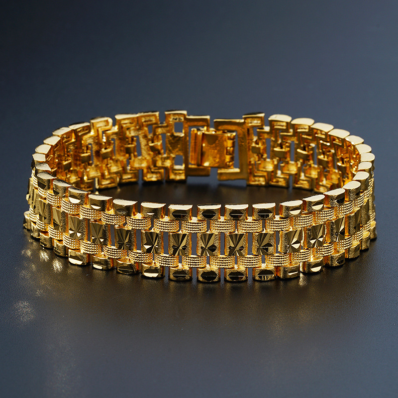 17mm镀金男士霸气手表链 仿真黄金宽霸气个性手表链 越南沙金手饰