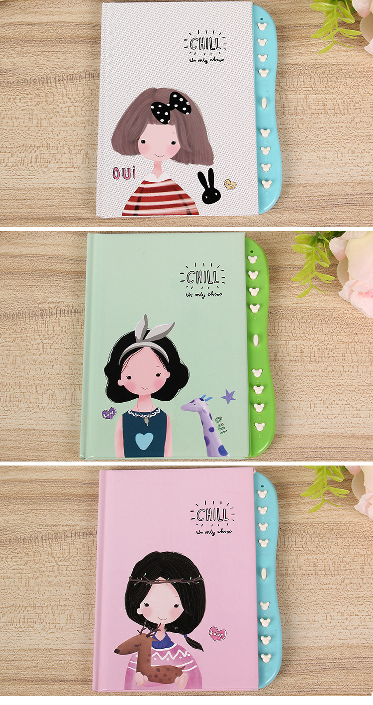 新款密码本开学礼品卡通少女笔记本 带锁日记本学生用品文具批发