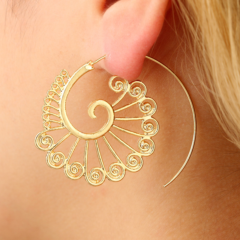 wish new foreign trade exaggerated vortex gear earrings personality circle spiral peacock ear jewelry wholesale