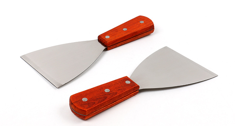 厨房工具三角形不锈钢铁板烧料理铲 木柄牛排铲 手抓饼压料理工具