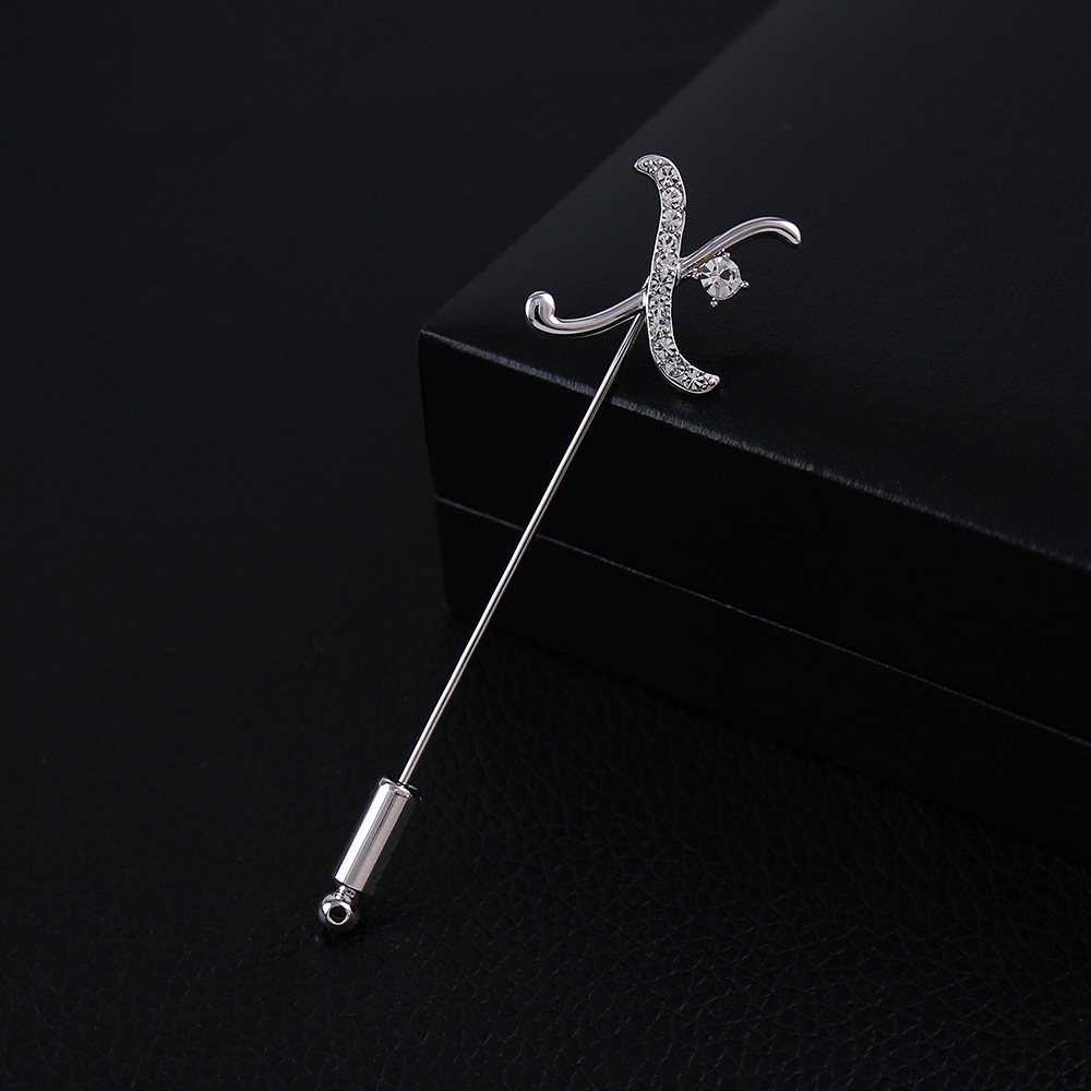 字母x y z 个性姓氏男士一字胸针 镀真金 高档镶钻插针式胸花2139