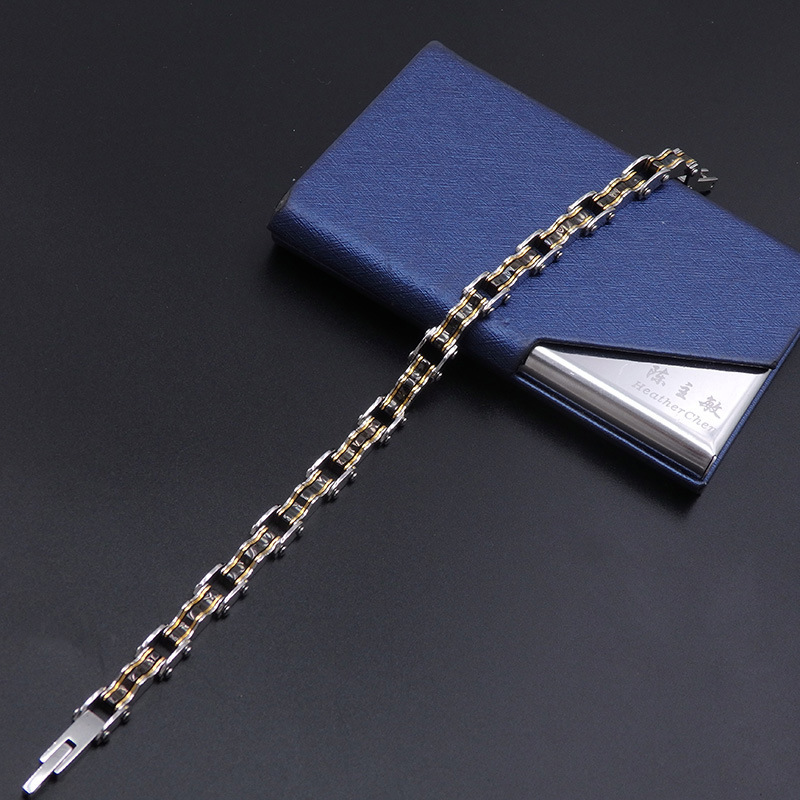 不锈钢手链欧美爆款 霸气男士波浪长条自行车链不锈钢单车手链