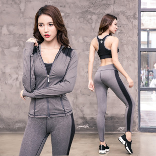 新款韩版瑜伽服套装女秋冬三件套户外跑步运动速干瑜珈健身服批发