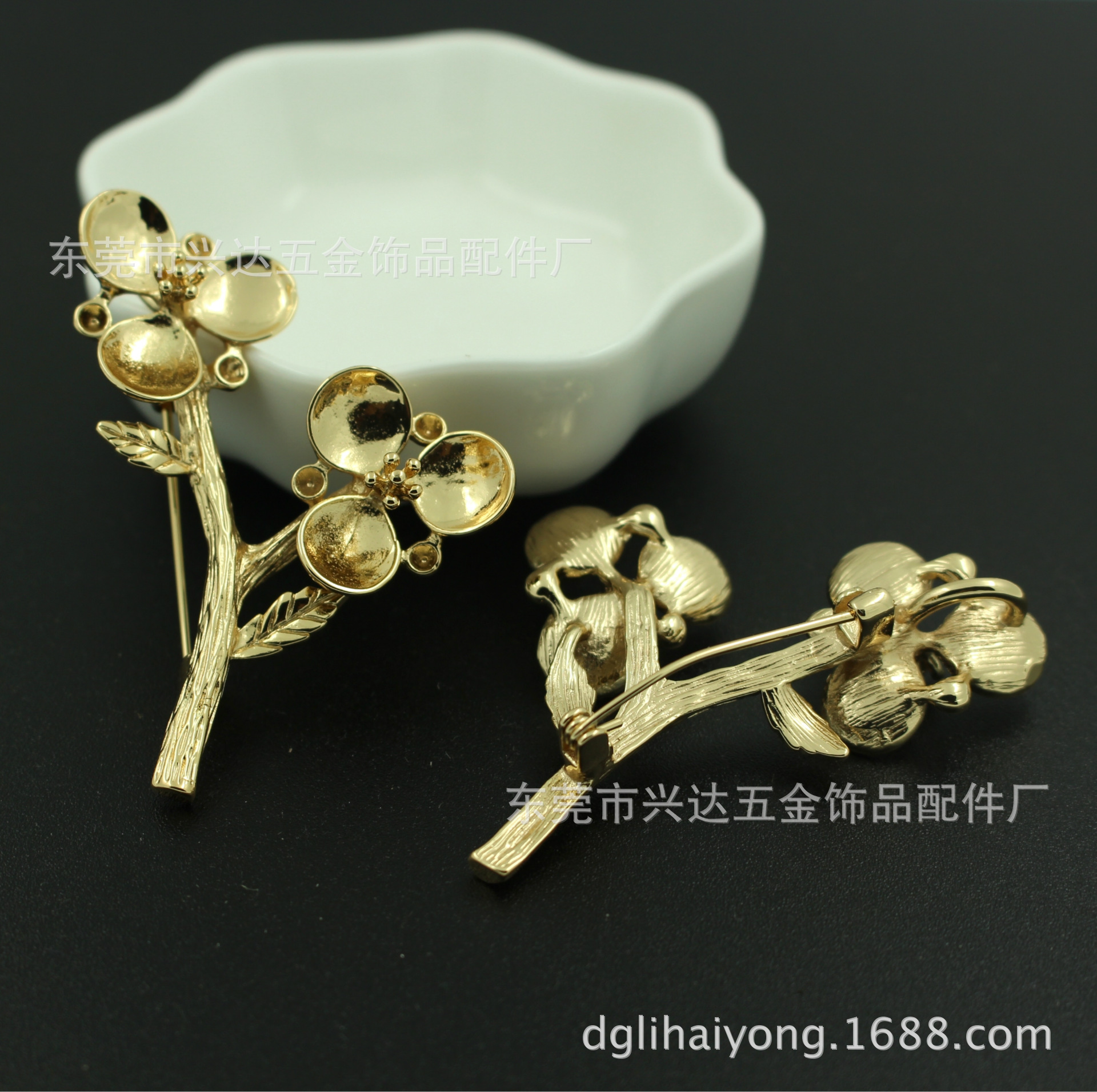 纯铜饰品配件 挂镀保色金树枝胸针 女士胸花 韩版饰品