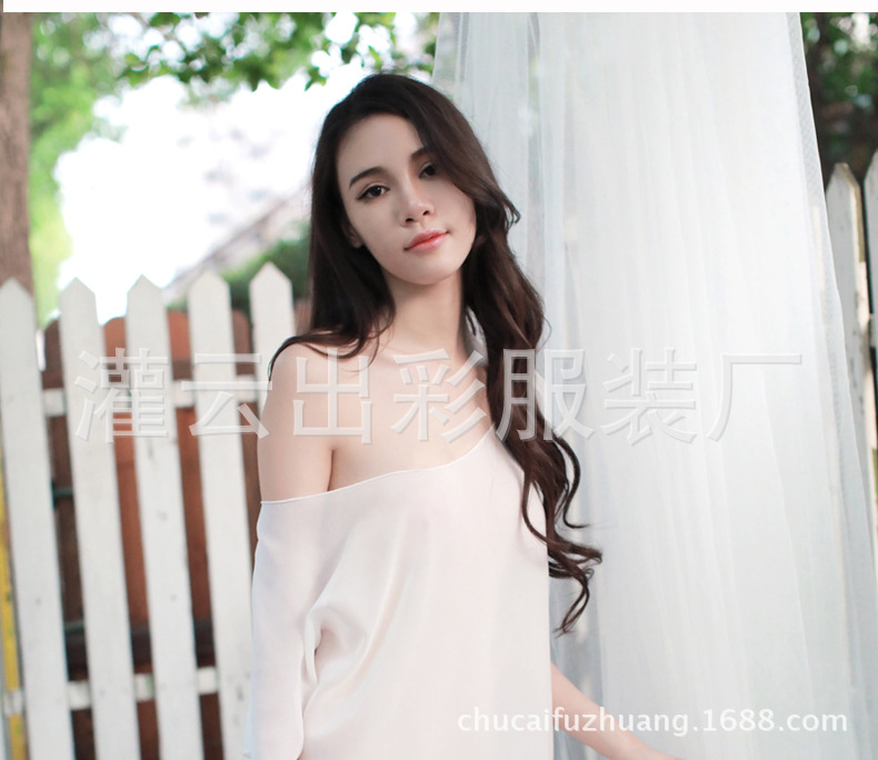 情趣性感白雪纺长裙睡裙高开叉诱惑透明透视睡衣一件代发