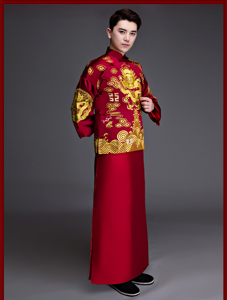 秀禾服中式礼服婚礼红色新郎结婚男士秀禾服敬酒服春秋新款龙凤褂