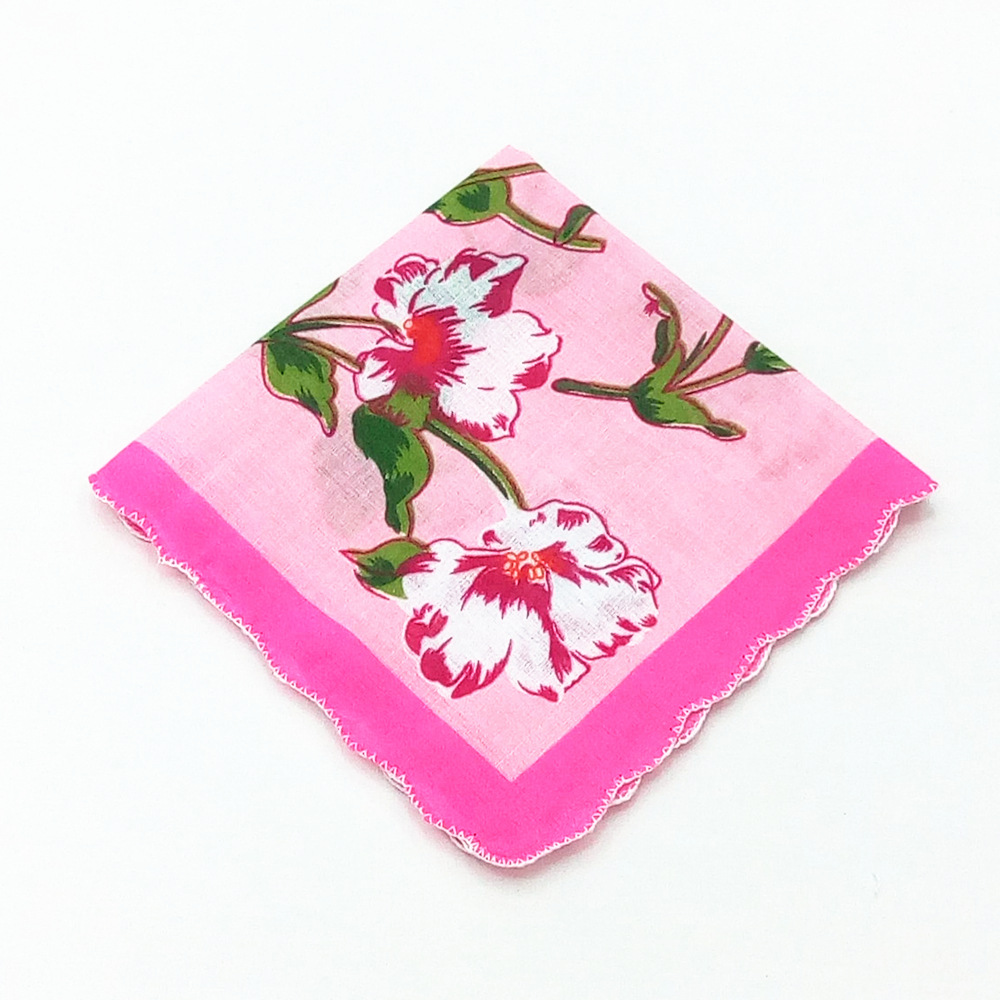 宽段彩色牙边印花纯棉女士手帕 五花混装 月牙边 荷叶边小手绢