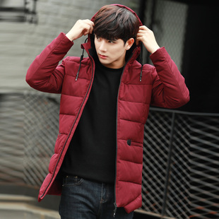 福帅哥冬季男式羽绒服韩版保暖加厚中长款外套休闲连帽羽绒服男