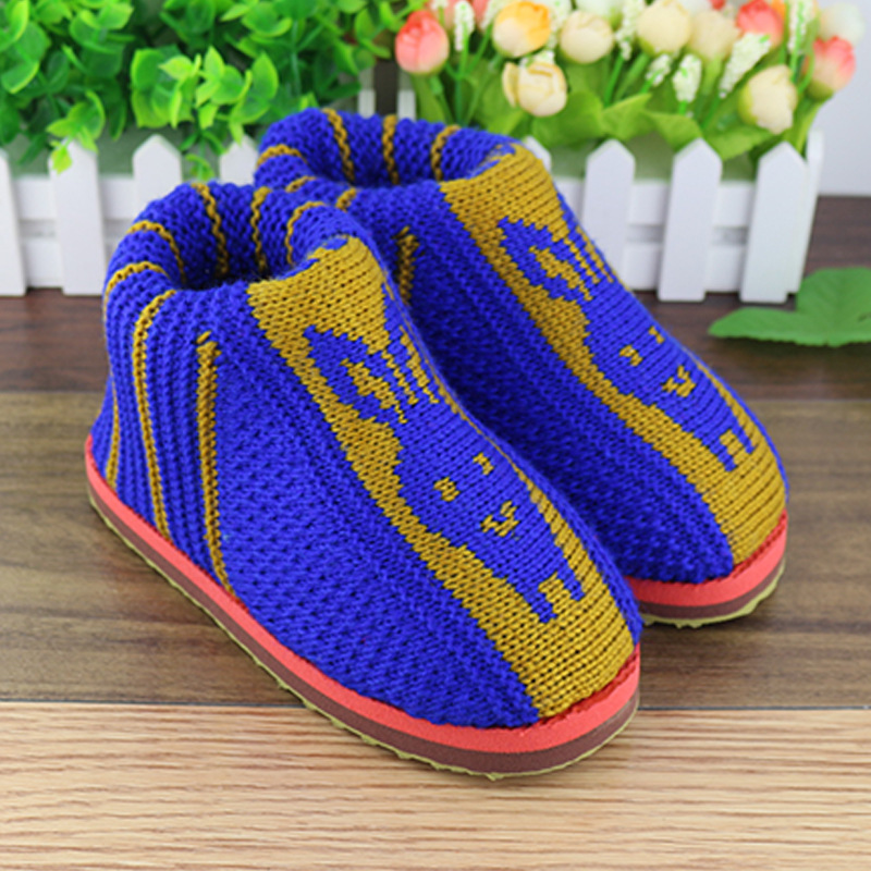 新款毛线童棉鞋靓仔家居手工保暖棉靴男童女童亮色毛线鞋一件大发