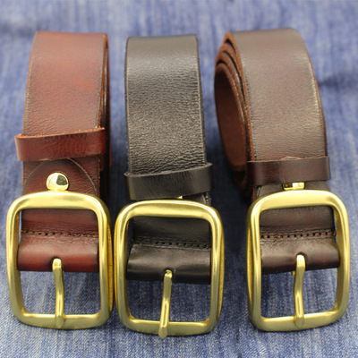 新款男士真皮皮带腰带 时尚复古洗水牛皮铜扣腰带针扣皮带男批发