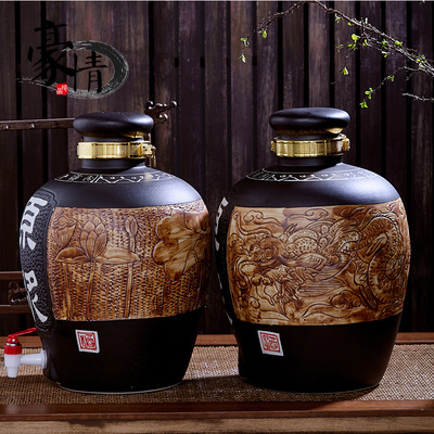 景德镇陶瓷工艺酒坛 50斤原浆中式雕刻龙纹密封酒缸 可定制酒瓶