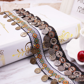 复古铜片手工钉珠织带 民族风古装花边  diy服装辅料配件花边织带