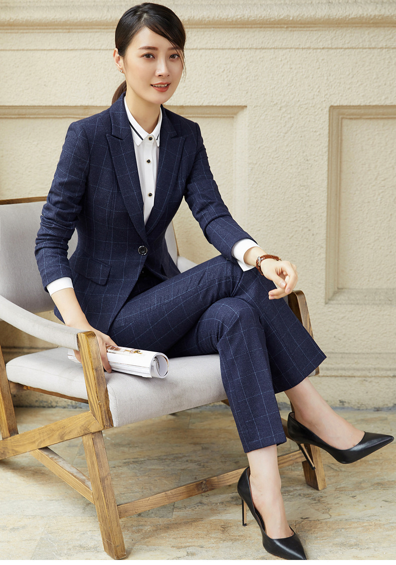 2017春秋冬女士长袖职业西服正式装女裙套裤格子面试销售ol工作服