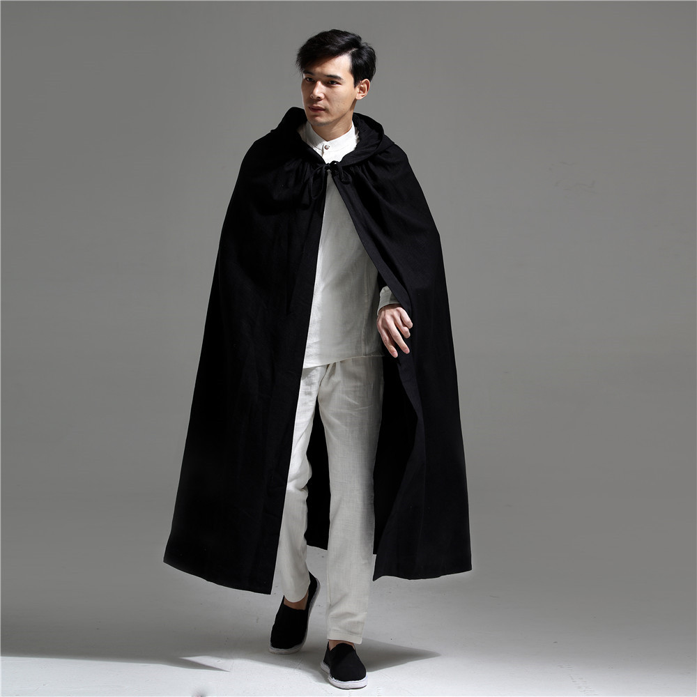 麻凡布衣 18新品 戴帽长斗篷 中国风棉麻男装 风衣 长外套 外披