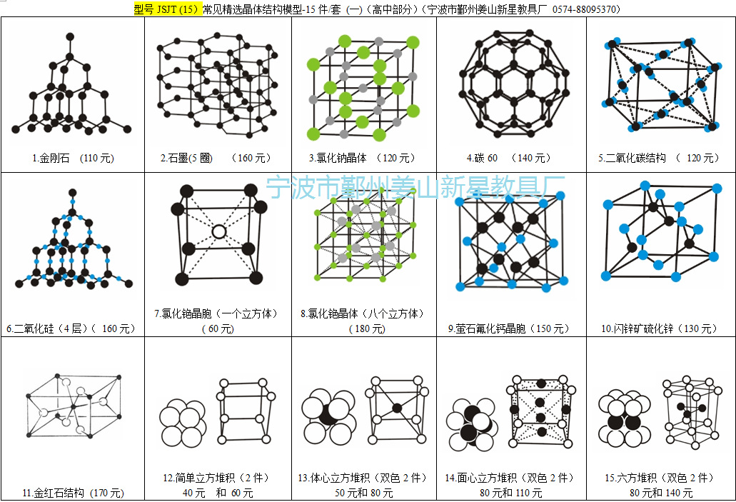 常见晶体结构模型15件套氟化钙硫化锌金刚石墨宁波新星