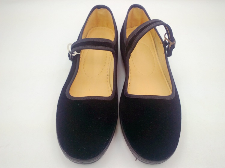 老北京布鞋女士黑平绒鞋酒店工装鞋搭扣黑色一带礼仪鞋舞蹈布鞋