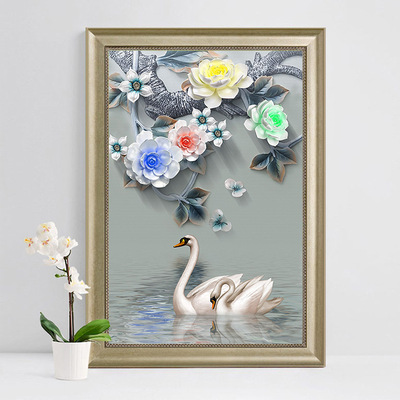 5d钻石画客厅 5d魔方钻石画 钻石绣 满钻新款贴钻十字绣花下天鹅