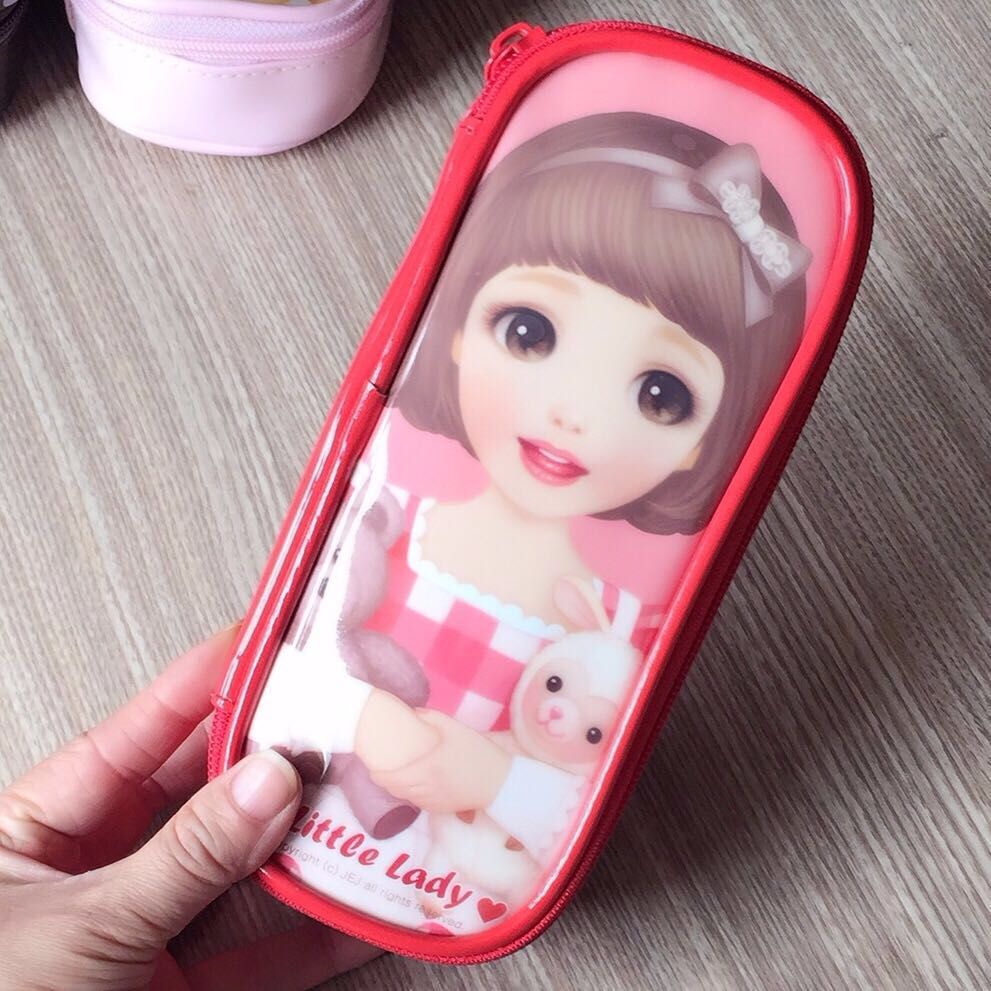 漆皮小女孩笔袋 小淑女小学生厚笔袋 收纳学生文具盒铅笔文具袋