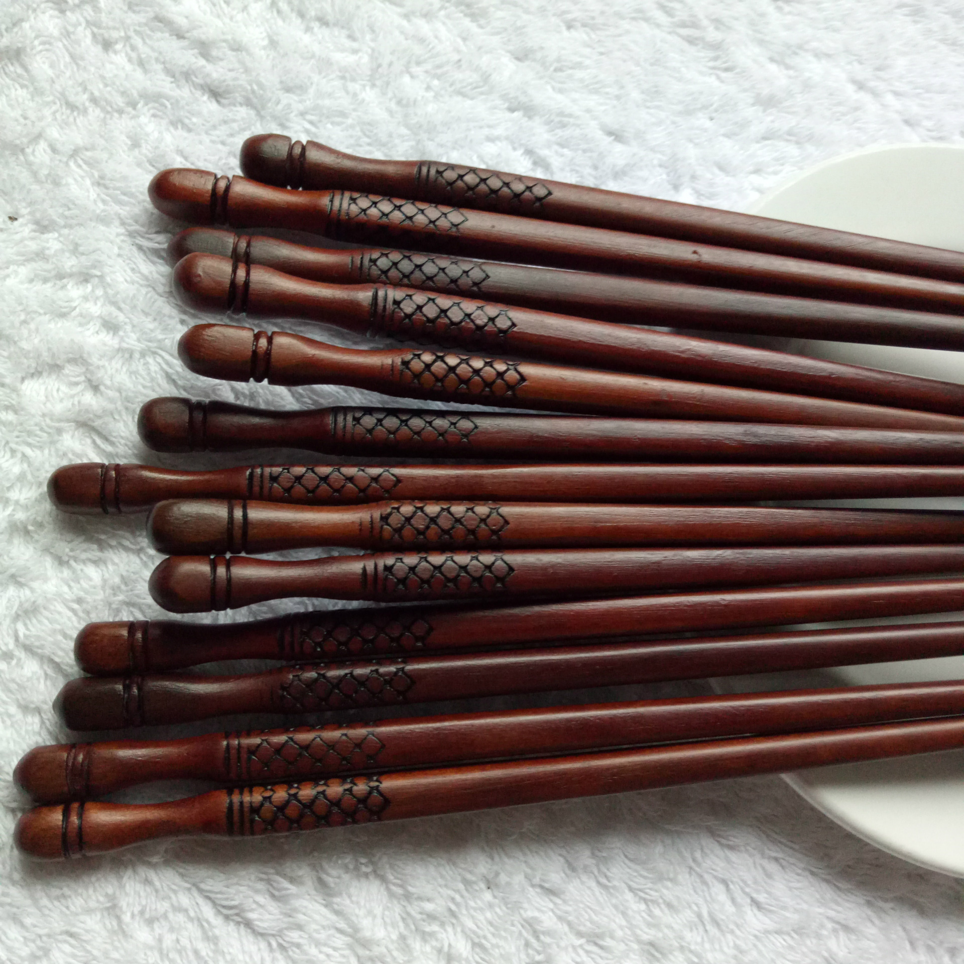 批价中式木筷子手工磨花圆头创意工艺品实木筷子家用餐具可定制