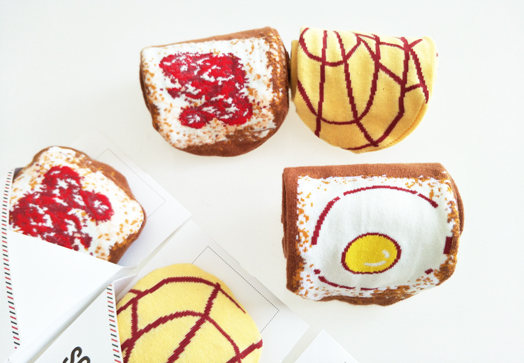 日本仿真面包全棉情侣中筒袜子 男士吸汗透气运动纯棉袜子 吃货袜