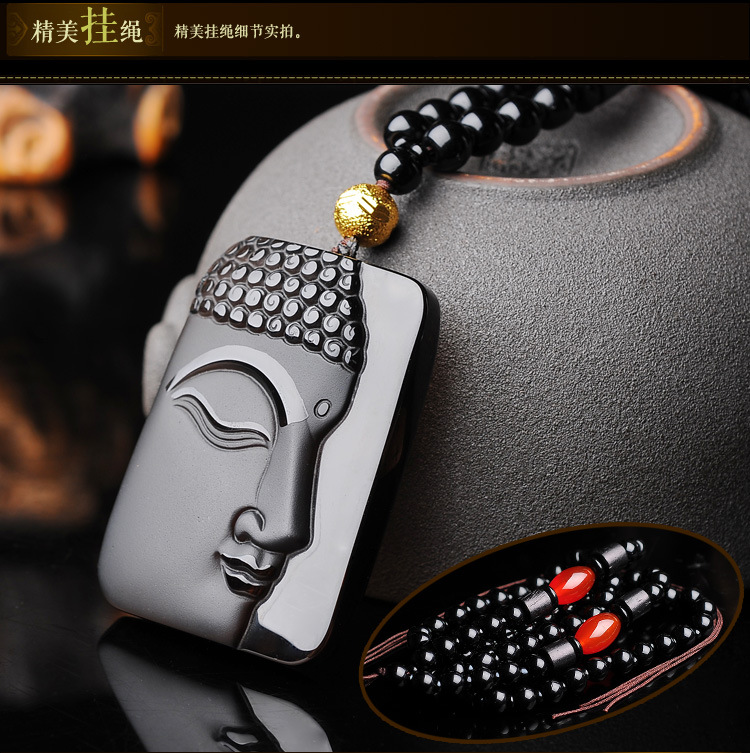 【半面佛】天然宝石冰种黑曜石半面佛吊坠 黑曜石吊坠 男女项饰