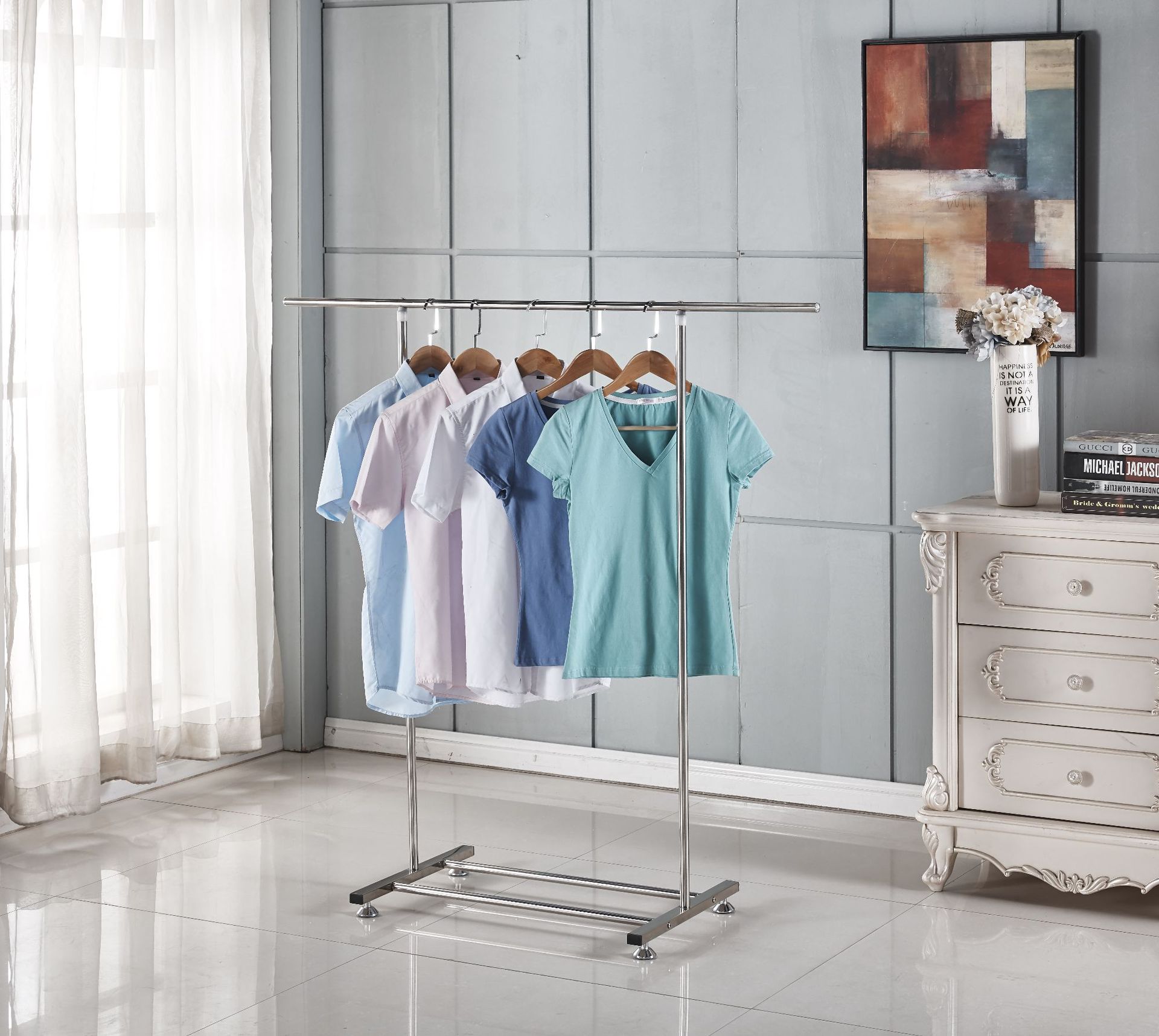 晾衣架落地单杆式 不锈钢伸缩凉衣架晒架室内外晒衣被挂衣架