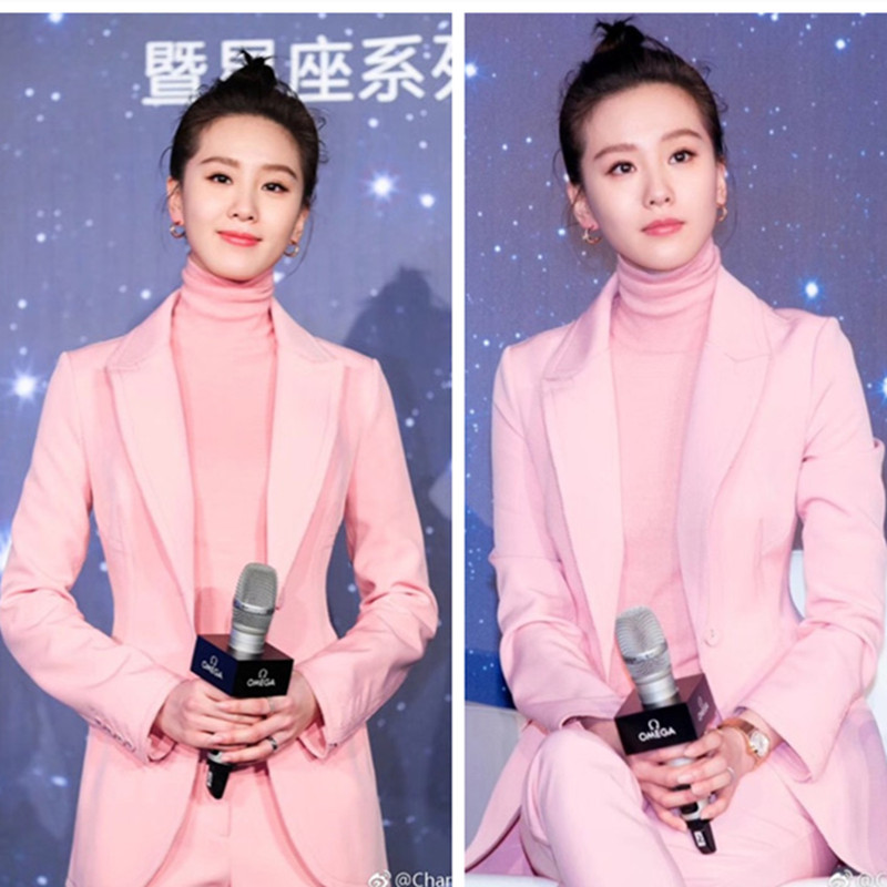 2021秋冬新款刘诗诗同款粉色西装套装女西服气质时尚气质两件套女