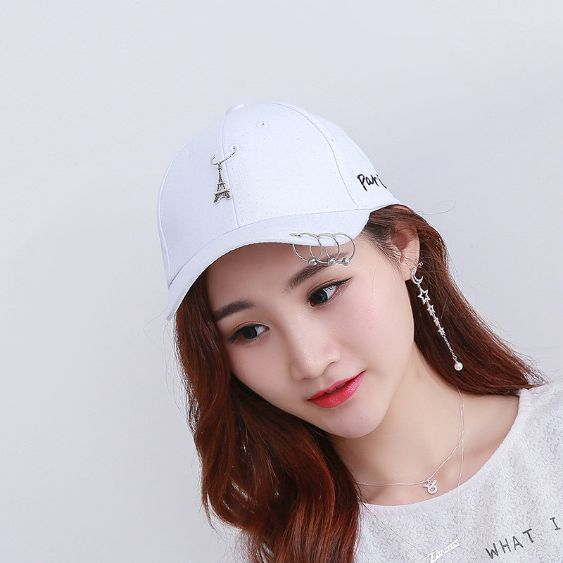 欧美朋克铁塔三圆环鸭舌帽春夏遮阳帽潮男女情侣嘻哈百搭棒球帽子