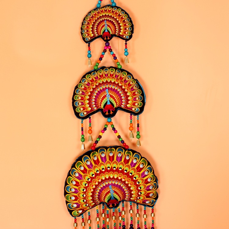 创意民族风刺绣挂件客厅墙壁孔雀挂画装饰墙上春节喜庆家居红壁挂