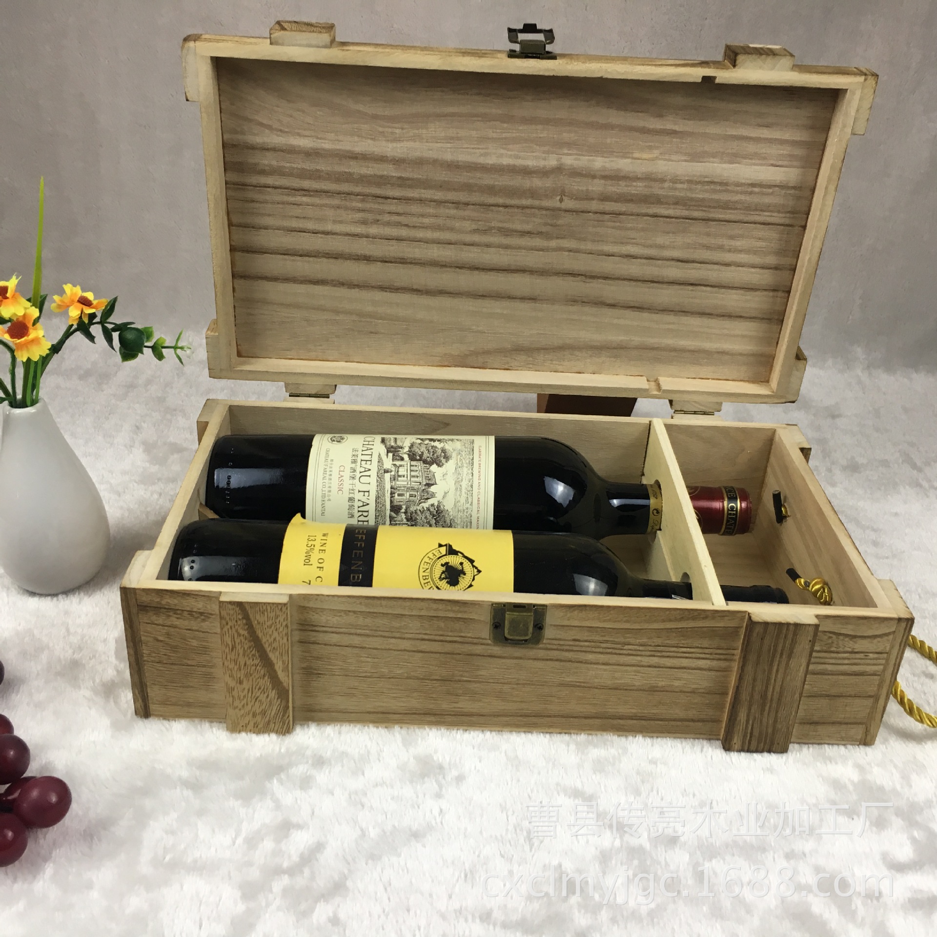 厂家直销高档红酒木质红酒盒 定制各种葡萄酒礼盒碳烧酒盒双子酒