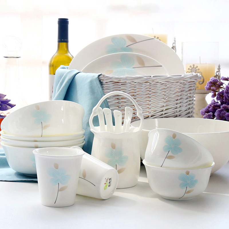 Tangshan Creative Bone China Tableware Suit 16-Head Enron Ruosu Bone China Gift Gift Box Ceramic Bowl and Dish Set