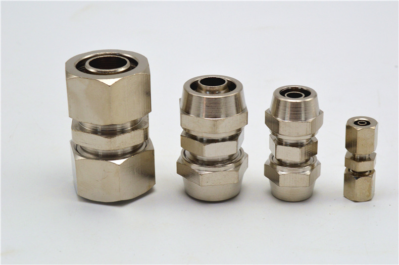 铜直通双头快拧锁母式 软管pu2/3/4分插6/8/12/16mm管金属接头