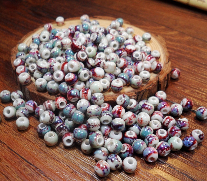 景德镇陶瓷珠子散珠批发8mm花釉窑变釉彩珠手链原材料配件可定做