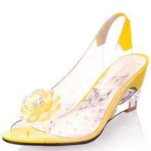 外贸大码凉鞋女式40-43码 花朵透明凉鞋 坡跟女鞋全年生产 602