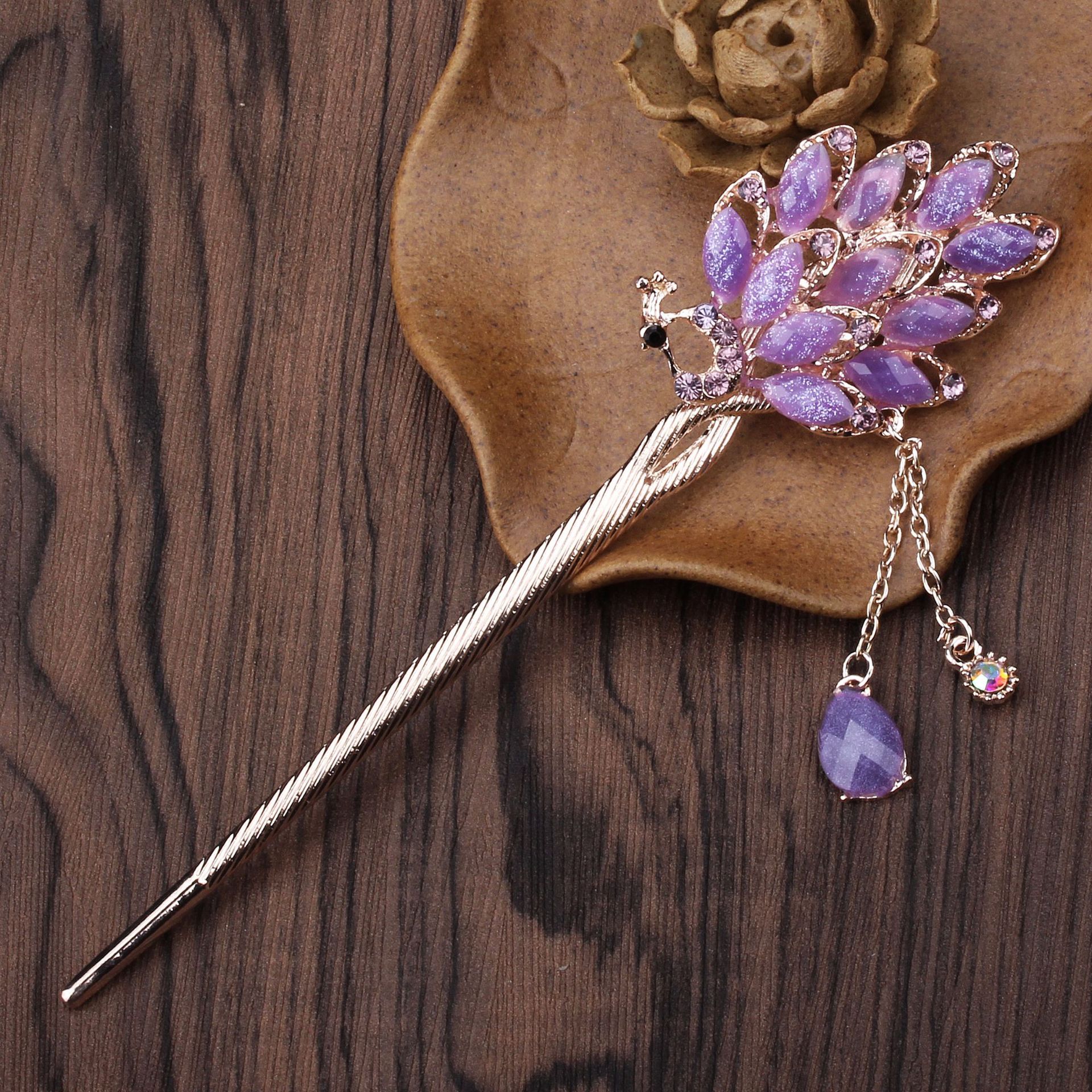 厂家直销发饰 古典复古风发簪流苏步摇玫瑰合金头饰 盘发簪子批发