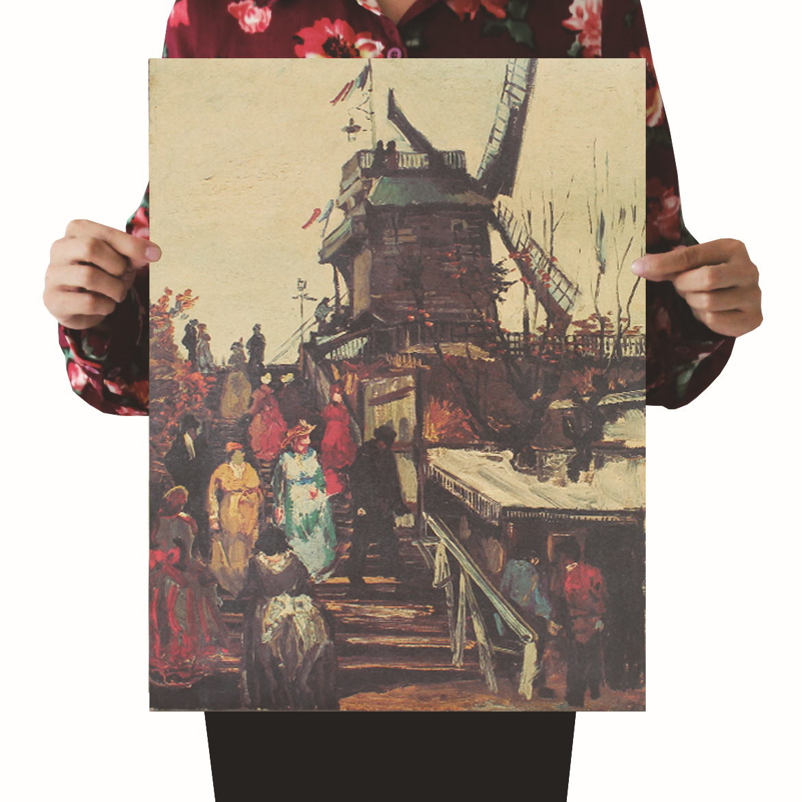 【a841】梵高 布吕特芬风车磨坊复古牛皮纸海报室内酒吧咖啡馆装