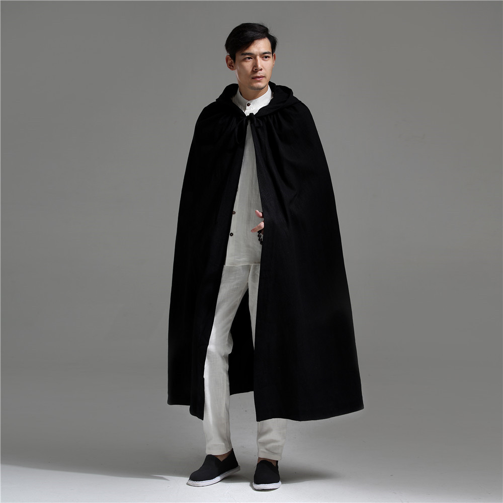 麻凡布衣 18新品 戴帽长斗篷 中国风棉麻男装 风衣 长外套 外披