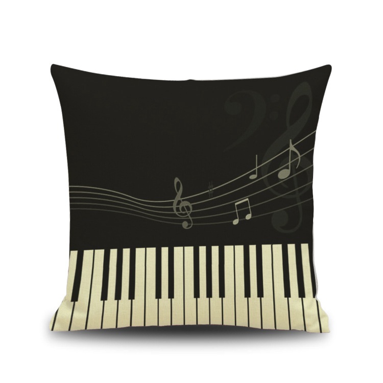 Letter Note Piano Pattern Digital Printing Imitation Linen Pillow Back Seat Cushion Backrest without Core